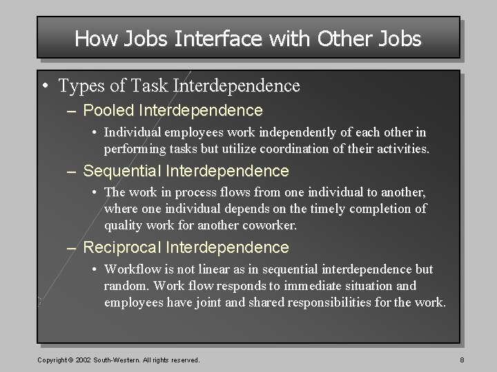 How Jobs Interface with Other Jobs • Types of Task Interdependence – Pooled Interdependence