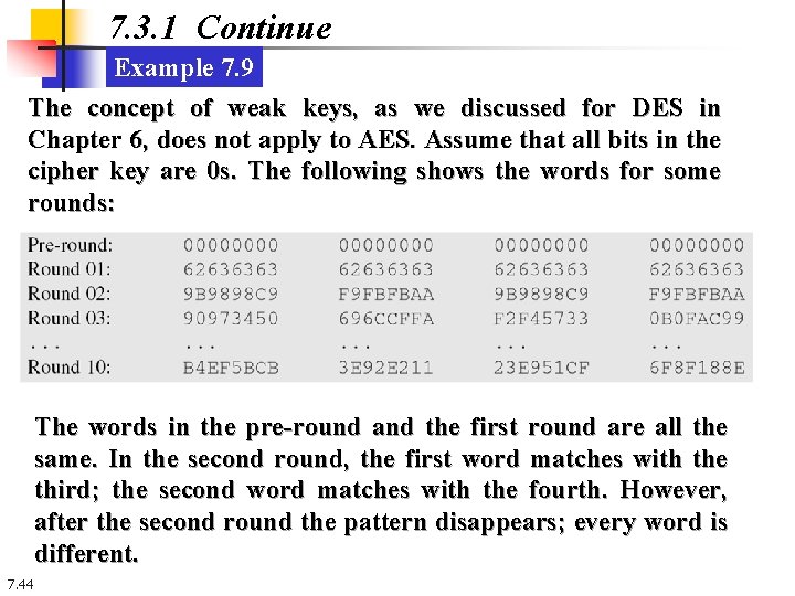 7. 3. 1 Continue Example 7. 9 The concept of weak keys, as we 7. 3. 1 Continue Example 7. 9 The concept of weak keys, as we