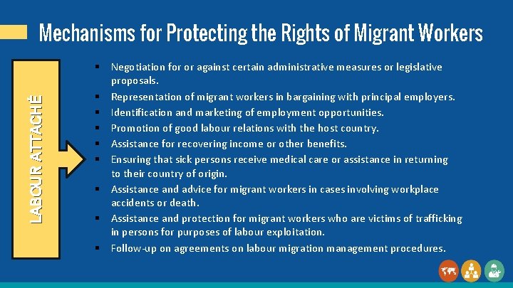 LABOUR ATTACHÉ Mechanisms for Protecting the Rights of Migrant Workers § Negotiation for or