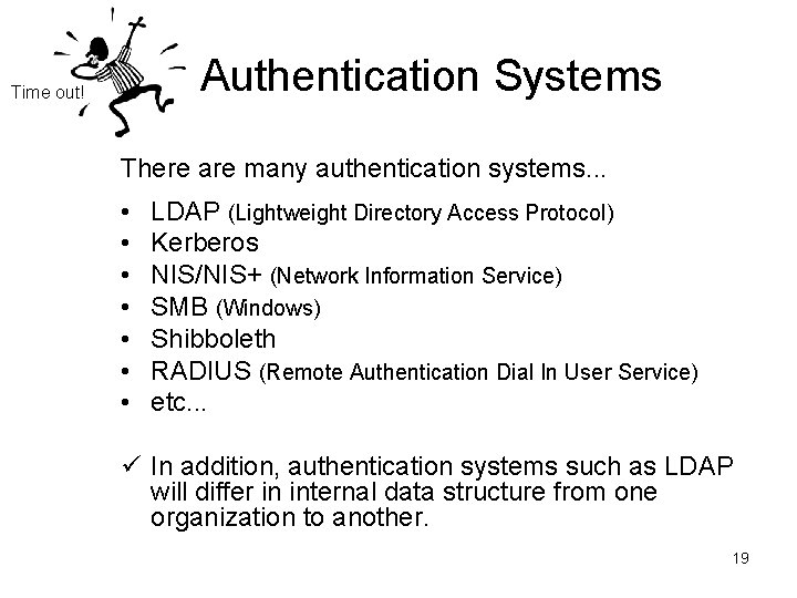 Authentication Systems Time out! There are many authentication systems. . . • • LDAP Authentication Systems Time out! There are many authentication systems. . . • • LDAP
