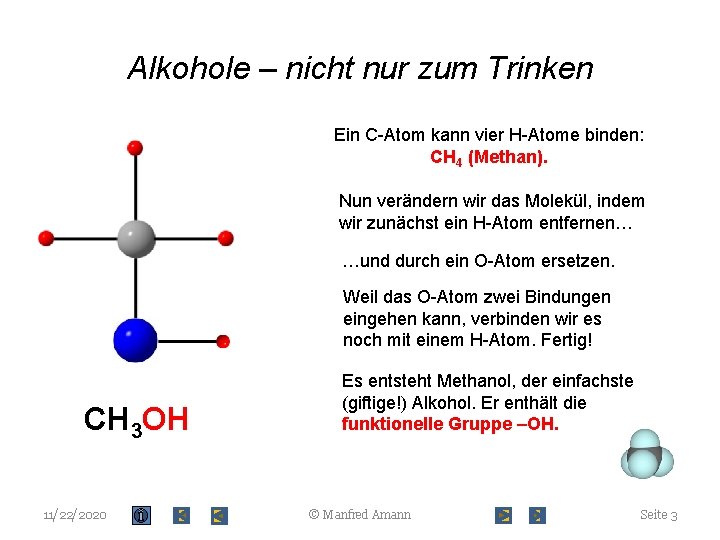 Alkohole – nicht nur zum Trinken Ein C-Atom kann vier H-Atome binden: CH 4