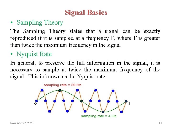 Signal Basics • Sampling Theory The Sampling Theory states that a signal can be