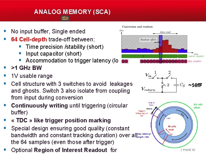 ANALOG MEMORY (SCA) § No input buffer, Single ended § 64 Cell-depth trade-off between: