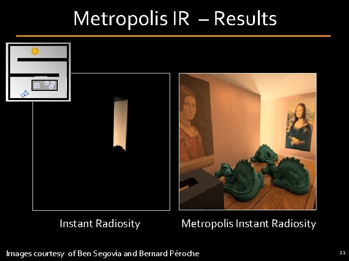 Metropolis IR – Results Instant Radiosity Metropolis Instant Radiosity Images courtesy of Ben Segovia