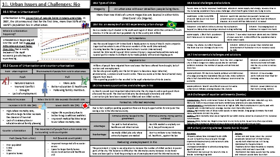 10. Urban Issues and Challenges: Rio 10. 1 What is Urbanisation? Urbanisation is the