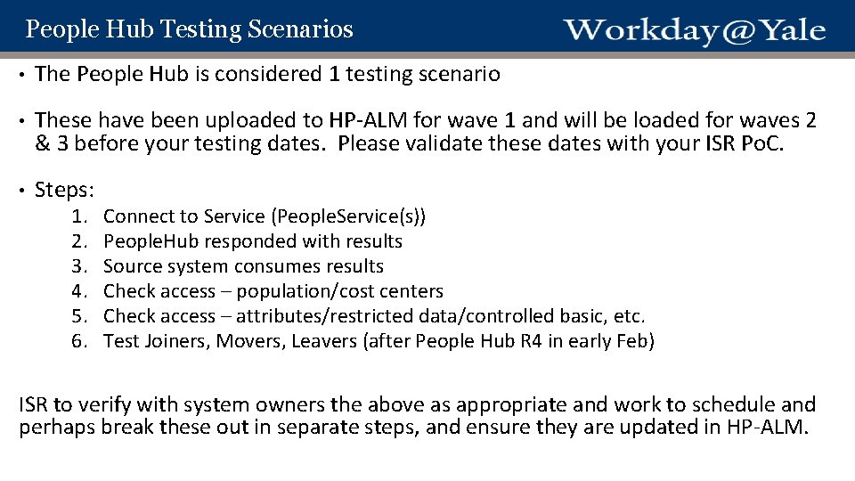 People Hub Testing Scenarios • The People Hub is considered 1 testing scenario •