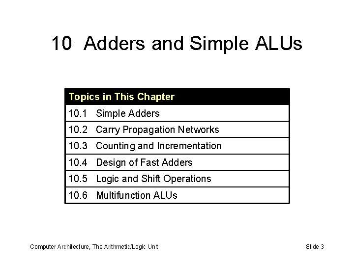 10 Adders and Simple ALUs Topics in This Chapter 10. 1 Simple Adders 10. 10 Adders and Simple ALUs Topics in This Chapter 10. 1 Simple Adders 10.