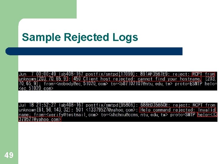 Sample Rejected Logs 49 Sample Rejected Logs 49