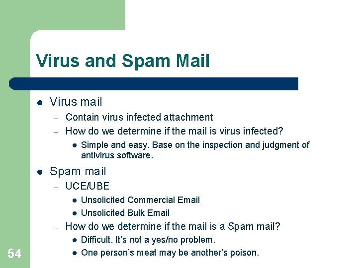 Virus and Spam Mail l Virus mail – – Contain virus infected attachment How Virus and Spam Mail l Virus mail – – Contain virus infected attachment How