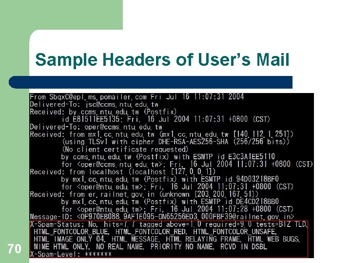 Sample Headers of User’s Mail 70 Sample Headers of User’s Mail 70