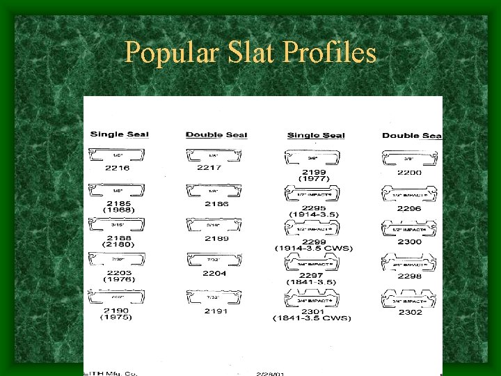 Popular Slat Profiles Popular Slat Profiles