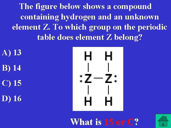 The figure below shows a compound containing hydrogen and an unknown element Z. To