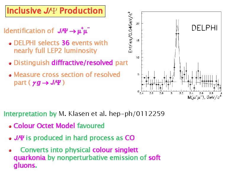 Inclusive J/Y Production + - Identification of J/Y ® m m DELPHI selects 36