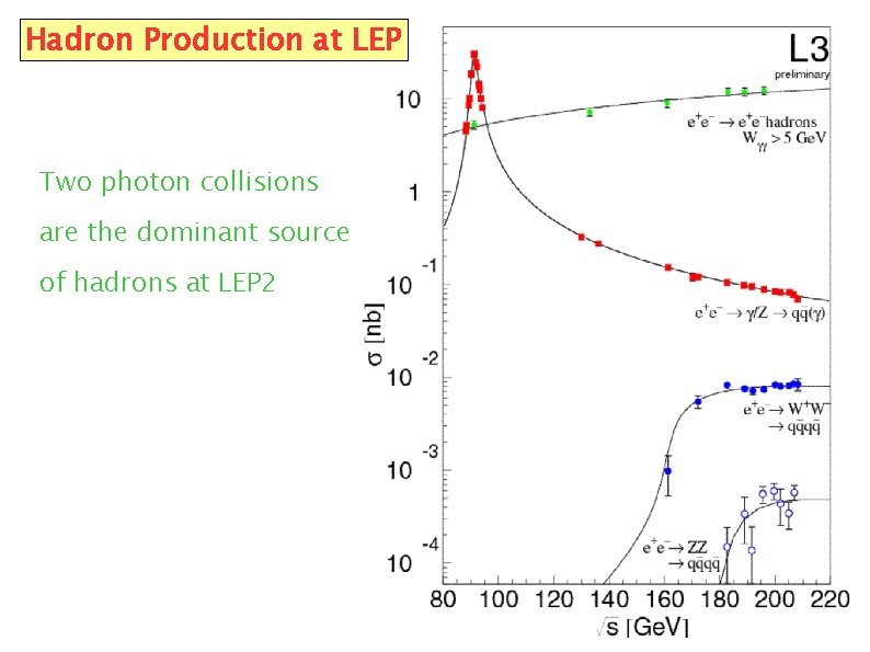 Hadron Production at LEP Two photon collisions are the dominant source of hadrons at