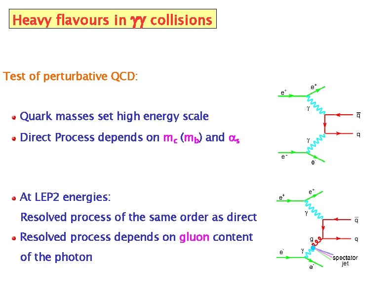 Heavy flavours in gg collisions Test of perturbative QCD: Quark masses set high energy