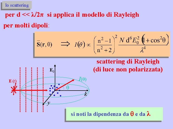 lo scattering per d << λ/2π si applica il modello di Rayleigh per molti