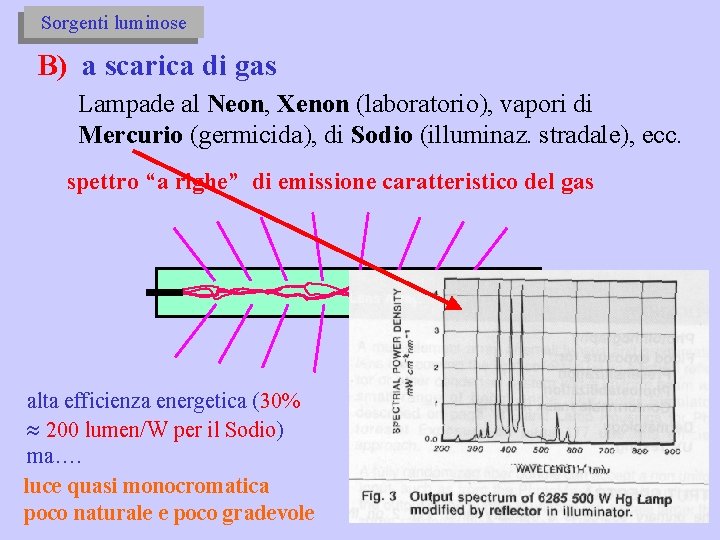 Sorgenti luminose B) a scarica di gas Lampade al Neon, Xenon (laboratorio), vapori di