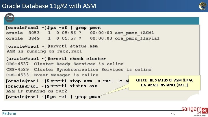 Oracle Database 11 g. R 2 with ASM CHECK THE STATUS OF ASM &