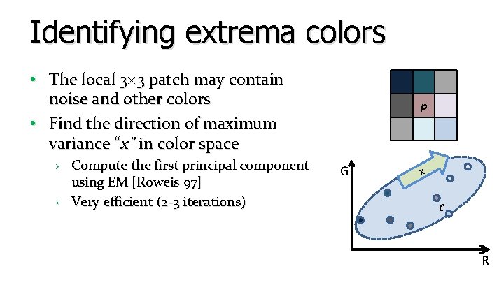 Identifying extrema colors • The local 3 3 patch may contain noise and other Identifying extrema colors • The local 3 3 patch may contain noise and other