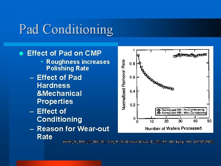 Pad Conditioning l Effect of Pad on CMP • Roughness increases Polishing Rate –