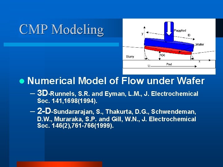 CMP Modeling l Numerical Model of Flow under Wafer – 3 D-Runnels, S. R.