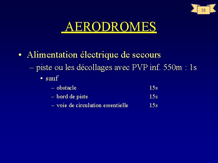 58 AERODROMES • Alimentation électrique de secours – piste ou les décollages avec PVP