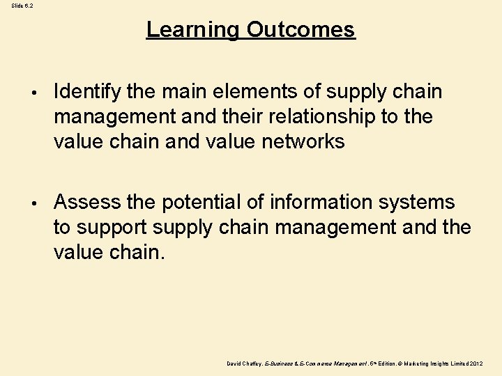 Slide 6. 2 Learning Outcomes • Identify the main elements of supply chain management