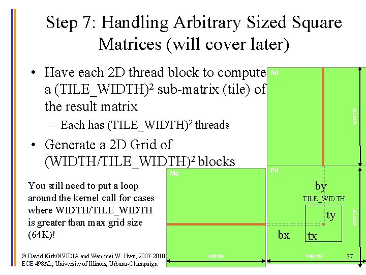 Step 7: Handling Arbitrary Sized Square Matrices (will cover later) WIDTH • Have each