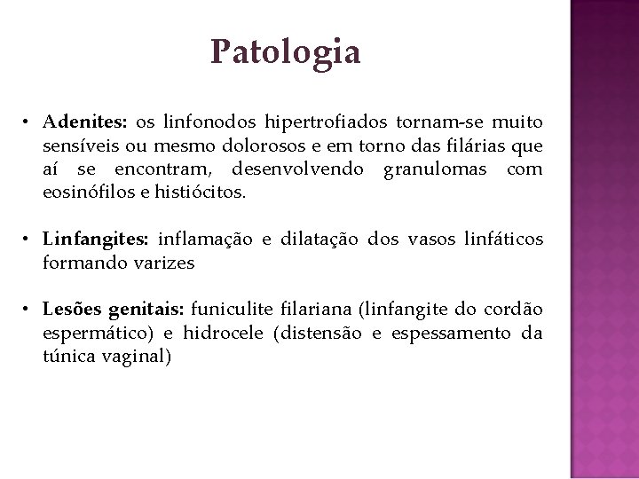 Patologia • Adenites: os linfonodos hipertrofiados tornam-se muito sensíveis ou mesmo dolorosos e em