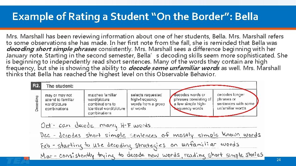 Example of Rating a Student “On the Border”: Bella Mrs. Marshall has been reviewing