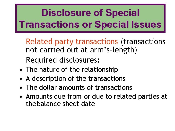 Disclosure of Special Transactions or Special Issues Related party transactions (transactions not carried out