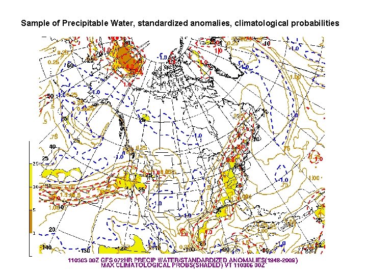 Sample of Precipitable Water, standardized anomalies, climatological probabilities 