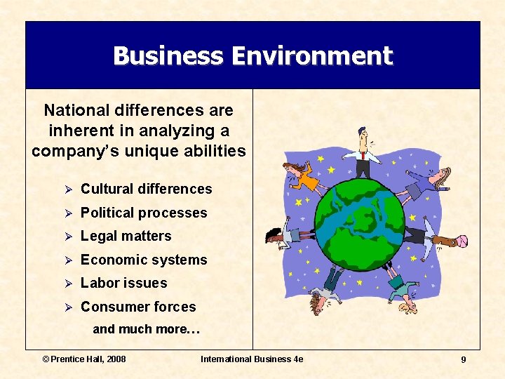 Business Environment National differences are inherent in analyzing a company’s unique abilities Ø Cultural