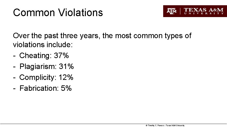 Common Violations Over the past three years, the most common types of violations include: