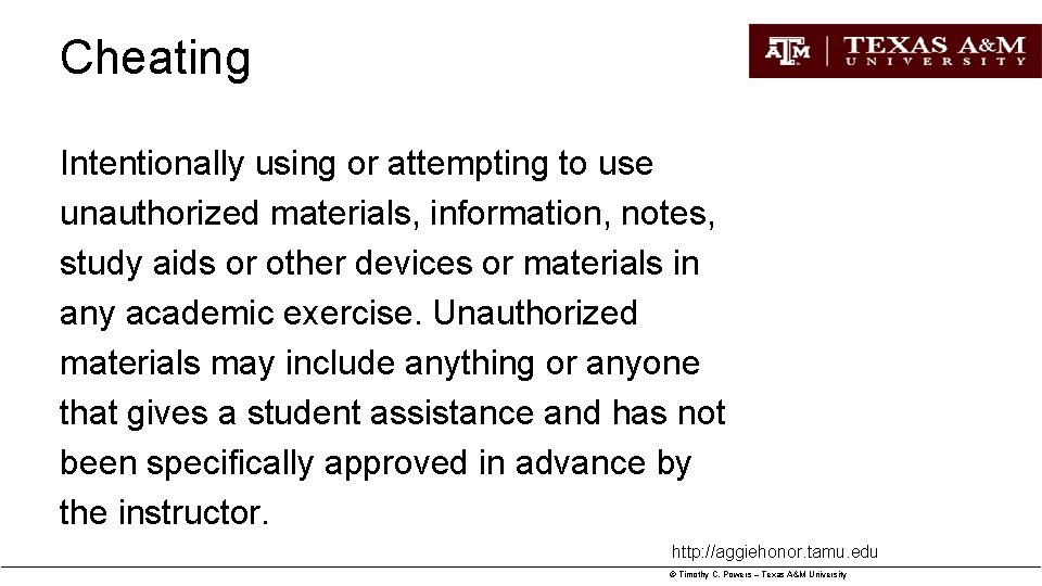 Cheating Intentionally using or attempting to use unauthorized materials, information, notes, study aids or