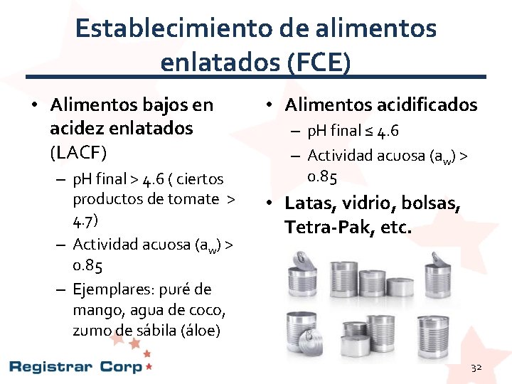 Establecimiento de alimentos enlatados (FCE) • Alimentos bajos en acidez enlatados (LACF) – p. Establecimiento de alimentos enlatados (FCE) • Alimentos bajos en acidez enlatados (LACF) – p.