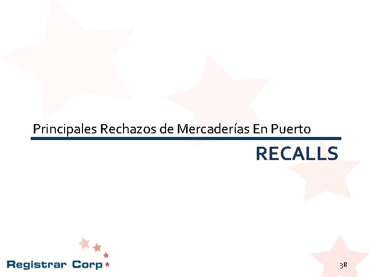 Principales Rechazos de Mercaderías En Puerto RECALLS 38 Principales Rechazos de Mercaderías En Puerto RECALLS 38