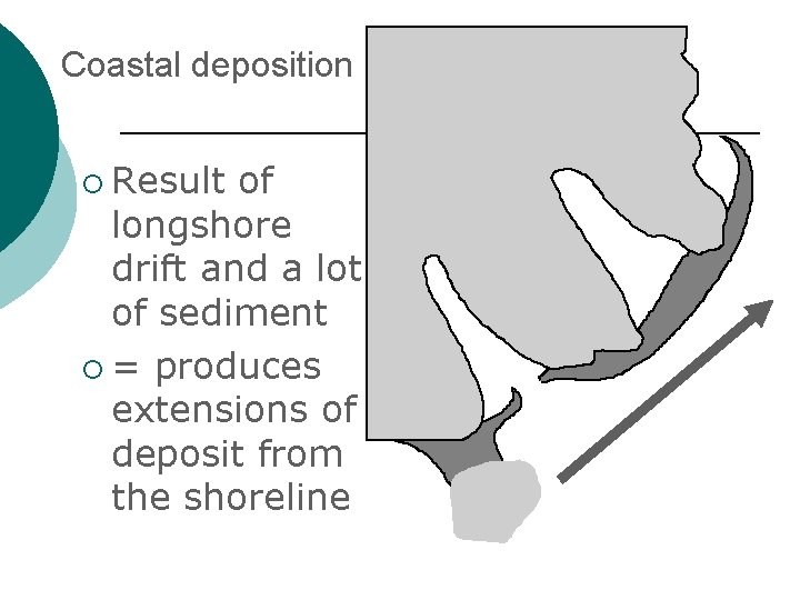 Coastal deposition ¡ Result of longshore drift and a lot of sediment ¡ =