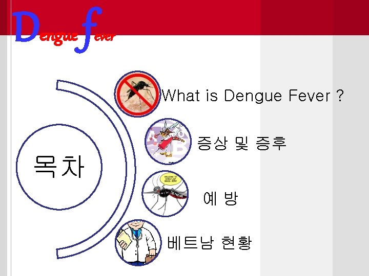 Dengue f ever What is Dengue Fever ? 증상 및 증후 목차 예방 베트남