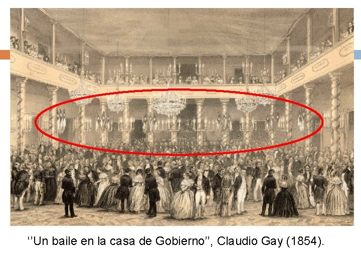 ‘’Un baile en la casa de Gobierno’’, Claudio Gay (1854). ‘’Un baile en la casa de Gobierno’’, Claudio Gay (1854).