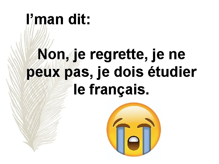 I’man dit: Non, je regrette, je ne peux pas, je dois étudier le français.