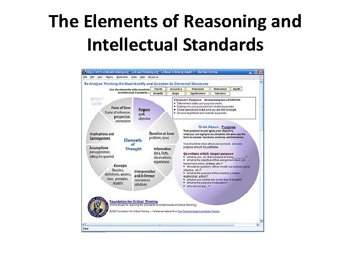The Elements of Reasoning and Intellectual Standards The Elements of Reasoning and Intellectual Standards