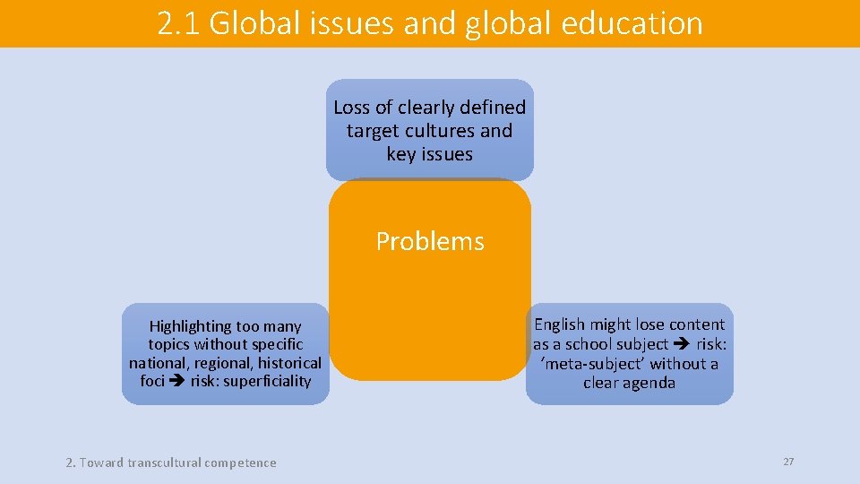 2. 1 Global issues and global education Loss of clearly defined target cultures and