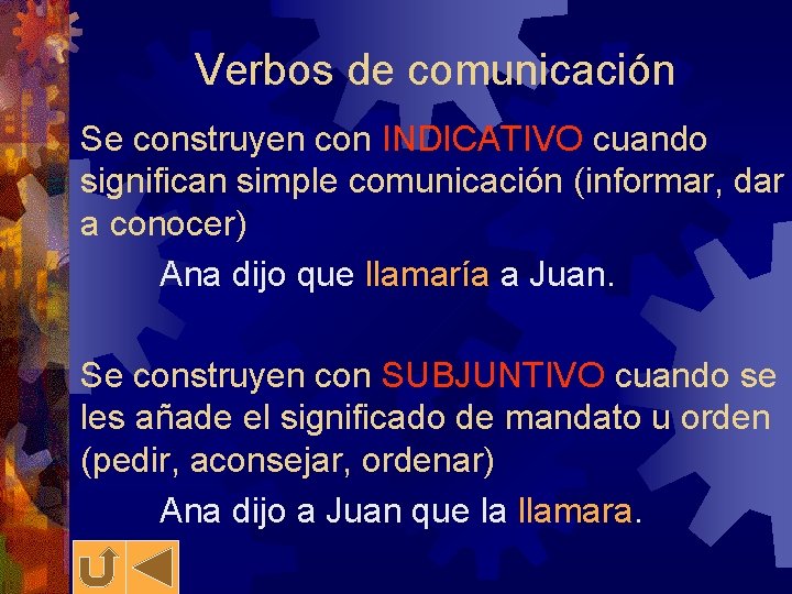 Verbos de comunicación Se construyen con INDICATIVO cuando significan simple comunicación (informar, dar a