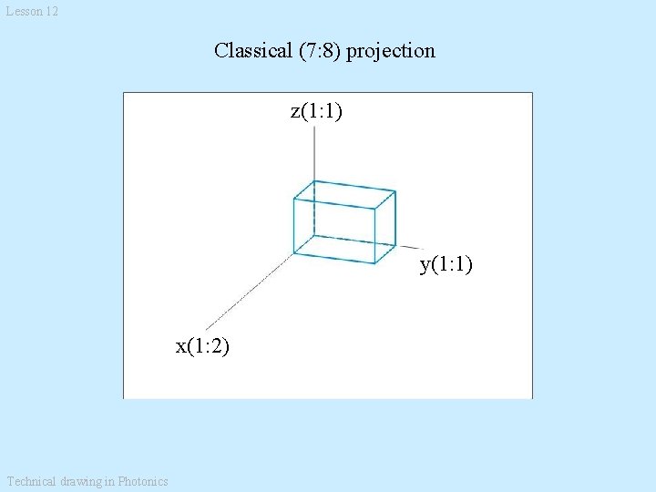 Lesson 12 Classical (7: 8) projection z(1: 1) 8 7 x(1: 2) Technical drawing