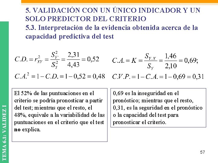 TEMA 6. 1: VALIDEZ I 5. VALIDACIÓN CON UN ÚNICO INDICADOR Y UN SOLO TEMA 6. 1: VALIDEZ I 5. VALIDACIÓN CON UN ÚNICO INDICADOR Y UN SOLO