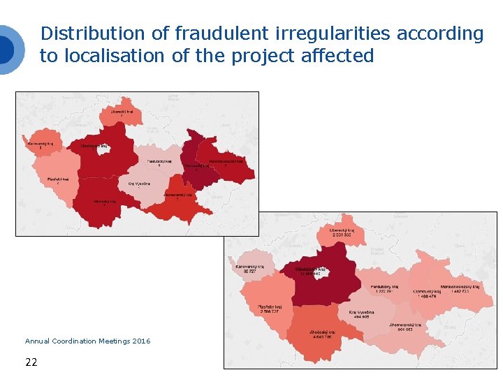 Distribution of fraudulent irregularities according to localisation of the project affected Annual Coordination Meetings