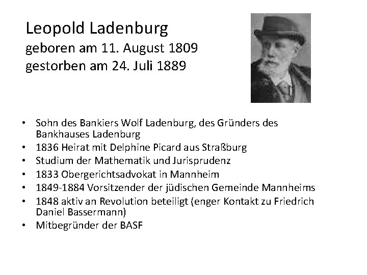 Leopold Ladenburg geboren am 11. August 1809 gestorben am 24. Juli 1889 • Sohn