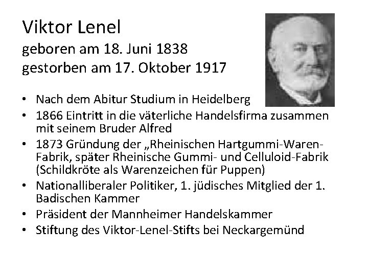 Viktor Lenel geboren am 18. Juni 1838 gestorben am 17. Oktober 1917 • Nach