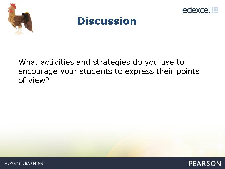 Discussion What activities and strategies do you use to encourage your students to express